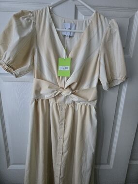 Sam Edelman Cream Twist-Front Midi Dress